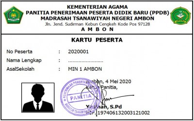 KARTU UJIAN PPDB MTs NEGERI AMBON